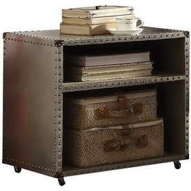 Benzara BM185452 Metal Nightstand with 2 Compartments and Nailhead Trim, Silver