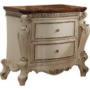 Benzara BM185477 Two Drawer Nightstand With Cabriole Legs, Antique Pearl & Cherry Oak