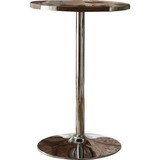 Benzara BM185662 Faux Leather Upholstered Bar Table with Aluminium Stand, Brown and Silver
