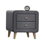 Benzara BM185687 Transitional Style Wood and Fabric Upholstery Nightstand with 2 Drawers, Gray