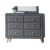 Benzara BM185688 Transitional Style Wood and Fabric Upholstery Dresser with 6 Drawers, Gray