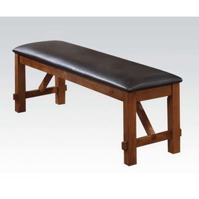 Benzara BM185755 Leatherette Rectangular Shaped Bench with Block Legs, Black and Brown