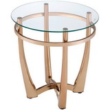 Benzara BM185777 Glass Top Round End Table with Metal Base, Champagne Gold and Clear