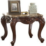 Benzara BM185779 Marble Top End Table With Motif Engraved Cabriole Legs, Brown