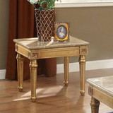 Benzara BM185785 Marble Top End Table With Fluted Detail Wooden Turned Legs, Gold