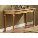 Benzara BM185786 Marble Top Sofa Table With Fluted Detail Wooden Turned Legs, Gold