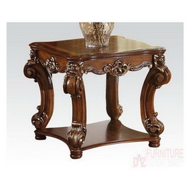 Benzara BM185791 Square Top End Table With Scrolled Leg And Bottom Shelf, Cherry Brown