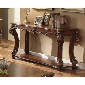 Benzara BM185792 Rectangular Sofa Table With Scrolled Leg And Bottom Shelf, Cherry Brown