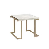 Benzara BM185798 Marble Top End Table With Metal Base, White And Gold