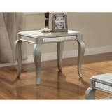 Benzara BM185807 Mirror Trim Square End Table With Wooden Cabriole Legs, Champagne Silver