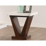 Benzara BM185809 Marble Top End Table with V Shaped Wooden Base, White And Brown