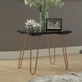 Benzara BM185820 Black Marble Top End Table With Metal Hairpin Style Legs In Gold