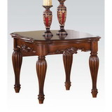 Benzara BM185843 Wooden End Table with Carved Details, Cherry Brown