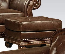 Benzara BM185847 Faux Leather Upholstered Ottoman with Nail head Trim Detail, Espresso Brown