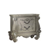 Benzara BM185874 Two Drawers Wooden Nightstand with Carved Details, Bone White