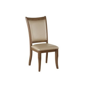 Benzara BM186183 Leatherette Upholstered Wooden Side Chair, Set of 2, Beige and Brown