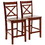 Benzara BM186213 Wooden Counter Height Chair with Cross Back, Set of 2, Cherry Brown