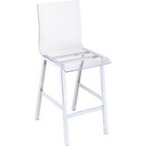 Benzara BM186215 Metal Counter Height Chair with Acrylic Seat and Back, Set of 2, Clear and Silver