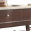 Benzara BM186219 Two Drawers Wooden Server with Marble Top, White and Walnut Brown
