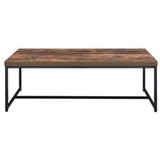 Benzara BM186264 Metal Framed Coffee Table with Wooden Top, Weathered Oak Brown and Black