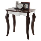 Benzara BM186267 Wooden End Table with Cabriole Legs, White and Walnut Brown