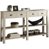 Benzara BM186297 Wooden Console Table with Four Drawers and Two Shelves, Cream