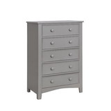 Benzara BM186370 Solid Wood Five Drawer Chest with Round Knob Pull, Gray