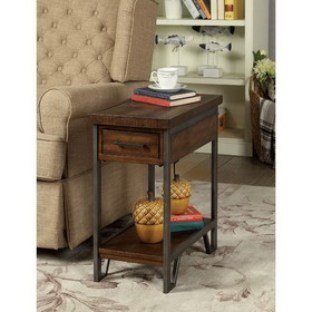 Benzara BM186406 Rectangular Wood and Metal Side Table with USB Outlet, Brown and Gray
