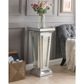 Benzara BM186945 Glass Top Pedestal Stand with Mirror Panel and Faux Crystal, Silver
