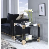 Benzara BM186968 Metal Frame Square End Table with Glass Top and Bottom, Clear and Black