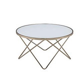 Benzara BM186979 Contemporary Style Round Glass and Metal Coffee Table, White and Gold