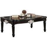 Benzara BM186984 Traditional Rectangular Wooden Coffee Table with Scalloped Top, Black