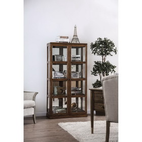 Benzara BM187168 Transitional Wooden Curio Cabinet with Two Glass Doors and Four Shelves, Oak Brown
