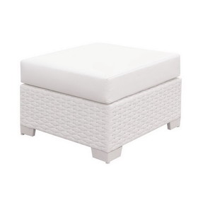 Benzara BM187196 Faux Polyester and Aluminum Square Ottoman with Padded Seat Cushion, White