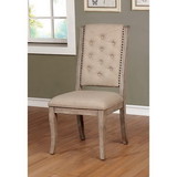 Benzara BM187273 Fabric Upholstered Wooden Side Chair with Button Tufted Back, Pack Of 2, Beige and Brown