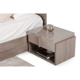 Benzara BM187457 One Drawer and One Shelf Nightstand with Sleek Plank Shape Pull, Beige and Brown