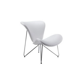 Benzara BM187468 Leatherette Upholstered Accent Chair with Hairpin Metal Legs, White and Silver