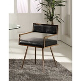 Benzara BM187475 Leatherette Upholstered Metal Dining Chair with Splayed Legs, Black and Gold
