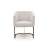 Benzara BM187480 Fabric Upholstered Dining Chair with Cantilever Steel Base, White and Gold