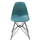 Benzara BM187591 Deep Back Plastic Chair with Metal Eiffel Legs, Set of 2, Blue and Black