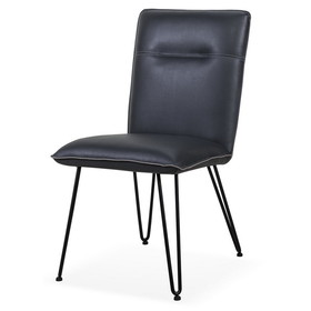 Benzara BM187617 Leather Upholstered Metal Chair with Hairpin Style Legs Set of 2, Black