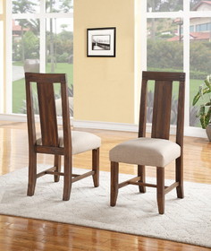 Benzara BM187621 Fabric Upholstered Wooden Chair with Exposed Joints, Set of 2, Brick Brown and Beige