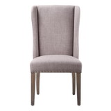 Benzara BM187635 Fabric Upholstered Wooden Chair with Demi Wing Back Design, Set of 2, Brown and Gray