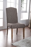 Benzara BM188361 - Fabric Upholstered Solid Wood Side Chair with Nail head Trims , Brown and Gray, Pack of Two