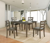 Benzara BM188399 Transitional Style Solid Wood and Faux Leather Dining Table Set with Sturdy Legs, Pack of Five, Gray