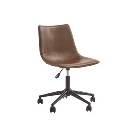 Benzara BM190090 Metal Swivel Chair with Faux Leather Upholstery and Adjustable Seat, Brown and Black