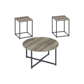 Benzara BM190103 Wooden Table Set with Sturdy Metal Base, Set of Three, Gray and Brown