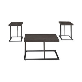 Benzara BM190110 - Metal Base Table Set with Floating Wooden Top, Set of Three, Black
