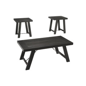 Benzara BM190128 Plank Style Acacia Wood Table Set with Canted Legs, Set of Three, Black