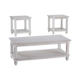 Benzara BM190134 Plank Style Wooden Table Set with Slatted Lower Shelf and Bun Feet, Set of Three, White